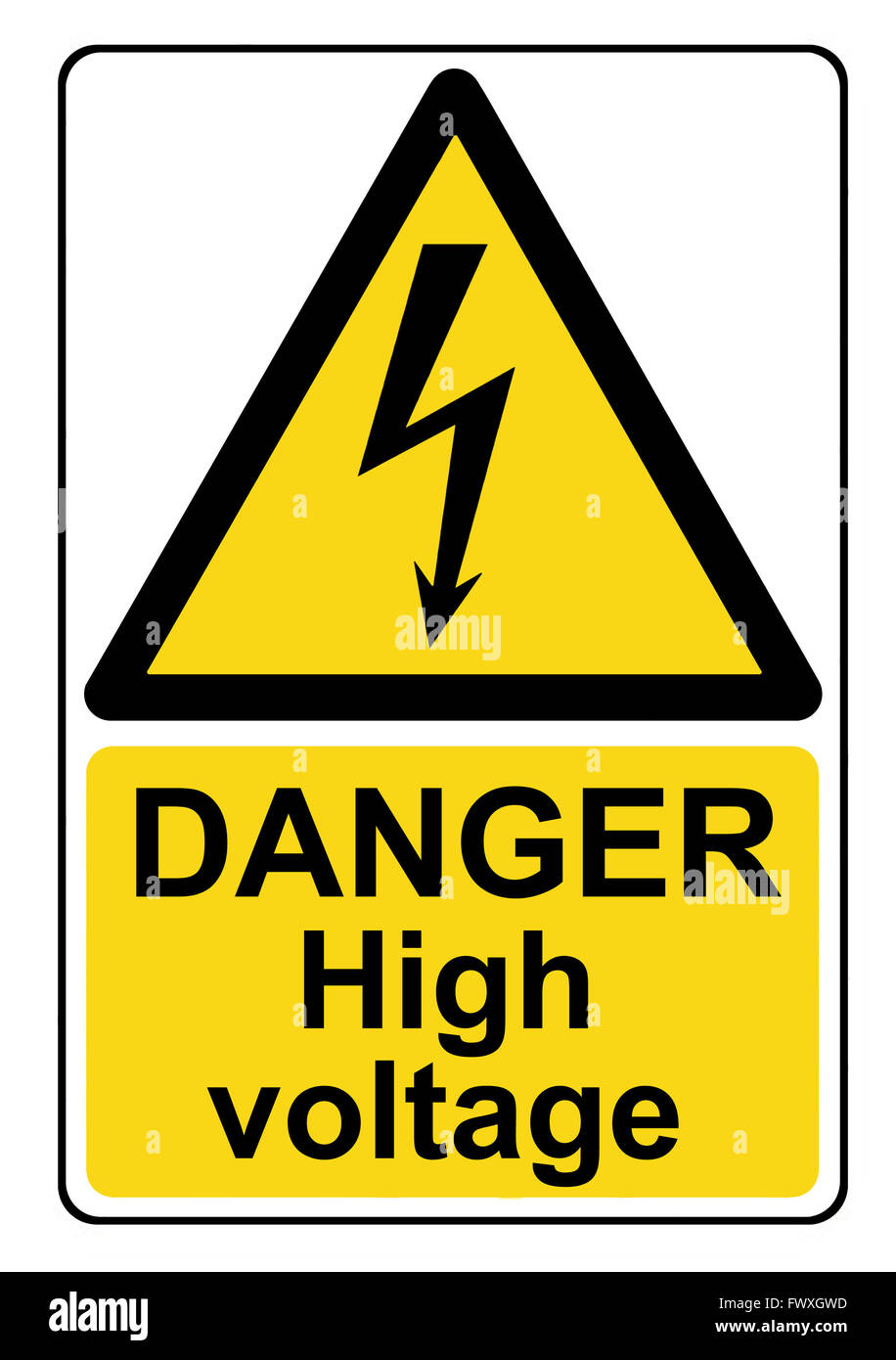Danger high voltage yellow warning sign Stock Photo