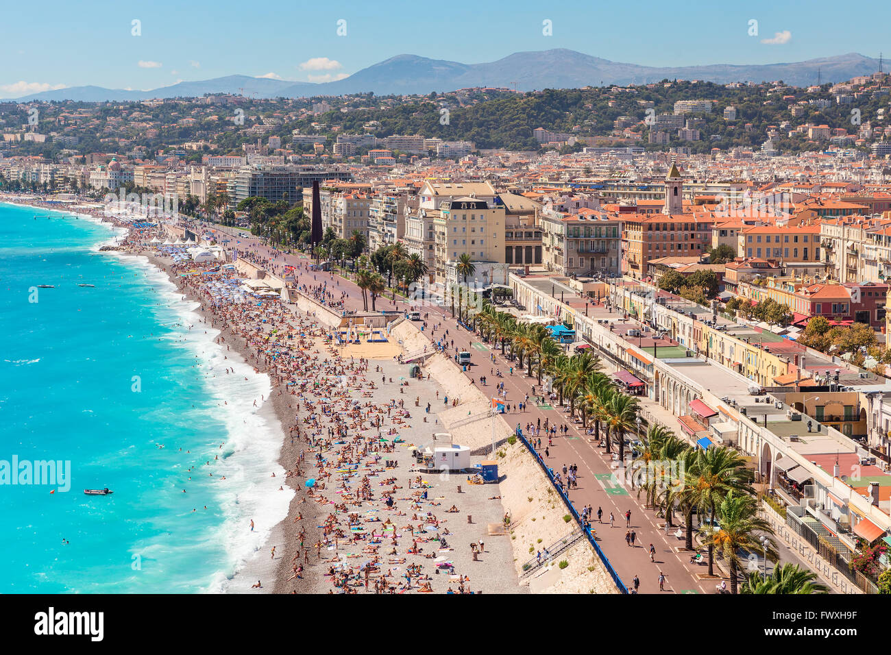 Beach and promenade Anglais in Nice, France. Stock Photo