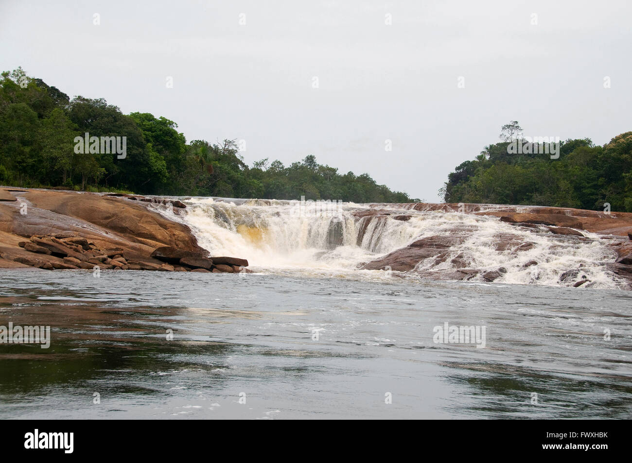 Scenic waterfalls along Colombia's Cano Bocon on the eastern Llanos offers prime fishing for giant payara (Dracula fish). Stock Photo