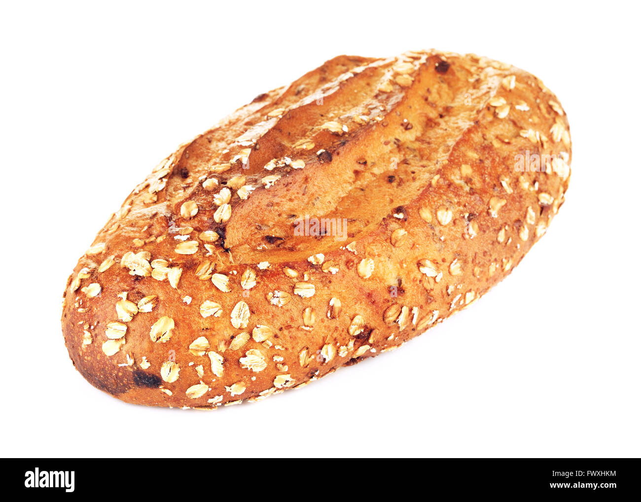 wholegrain bread with oats and nuts, isolated on white background Stock Photo