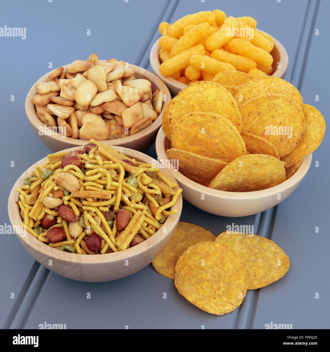 Savory snack party food selection in wooden bowls Stock Photo Alamy
