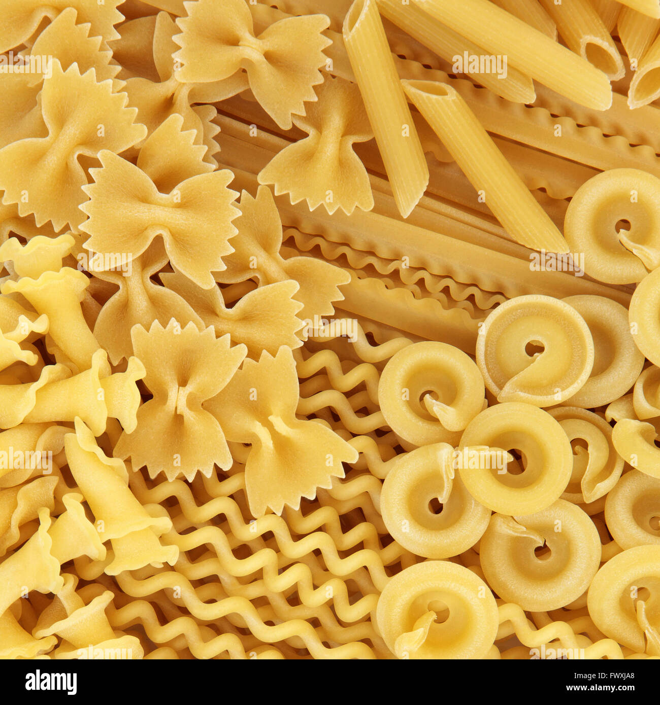 Italian pasta selection forming an abstract background. Stock Photo