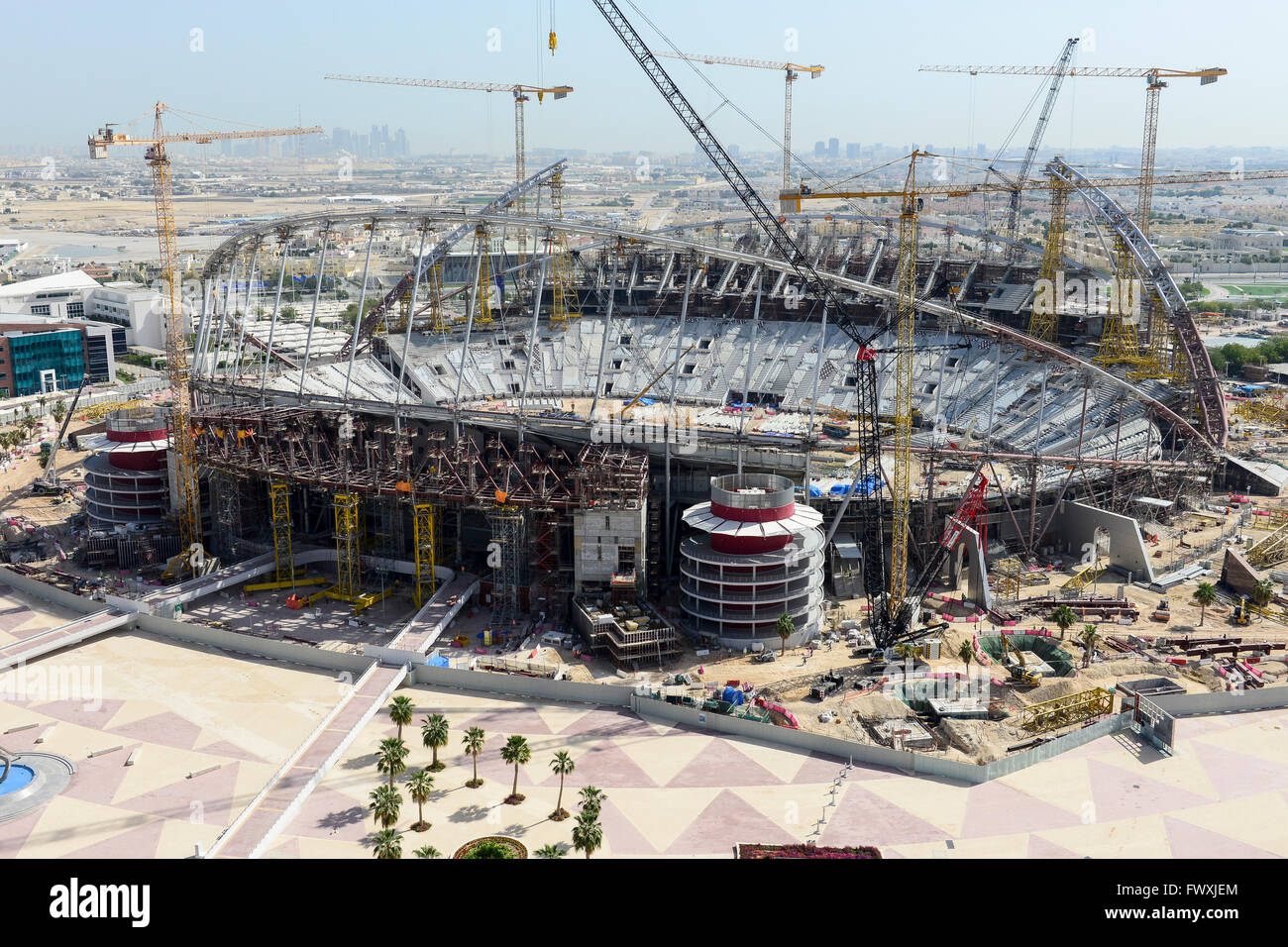 QATAR, Doha, construction site Khalifa International Stadium for FIFA world cup 2022, built by contractor midmac and sixt contract / KATAR, Doha, Baustelle Khalifa International Stadium fuer die  FIFA Fussballweltmeisterschaft 2022 Stock Photo