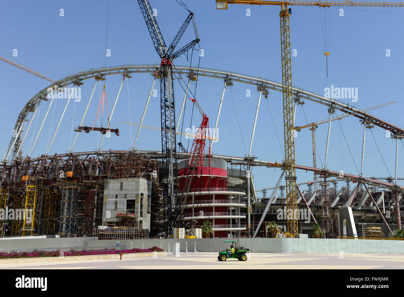 QATAR, Doha, construction site Khalifa International Stadium for FIFA world cup 2022, built by contractor midmac and sixt contract / KATAR, Doha, Baustelle Khalifa International Stadium fuer die  FIFA Fussballweltmeisterschaft 2022 Stock Photo