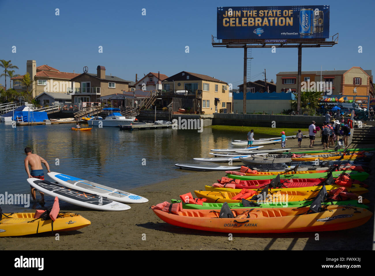 Kayak rentals at the harbor, Huntington Beach CA Stock Photo