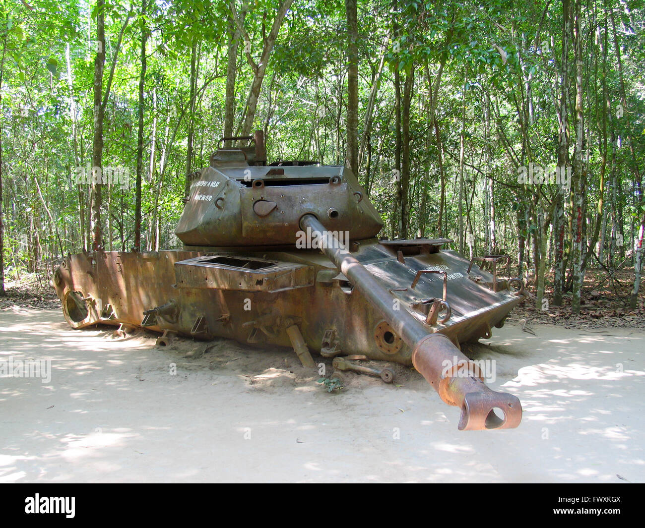 An American tank, a remnant from the Vietnam War, on display at  Củ Chi, Ho Chi Minh City, Vietnam. Stock Photo