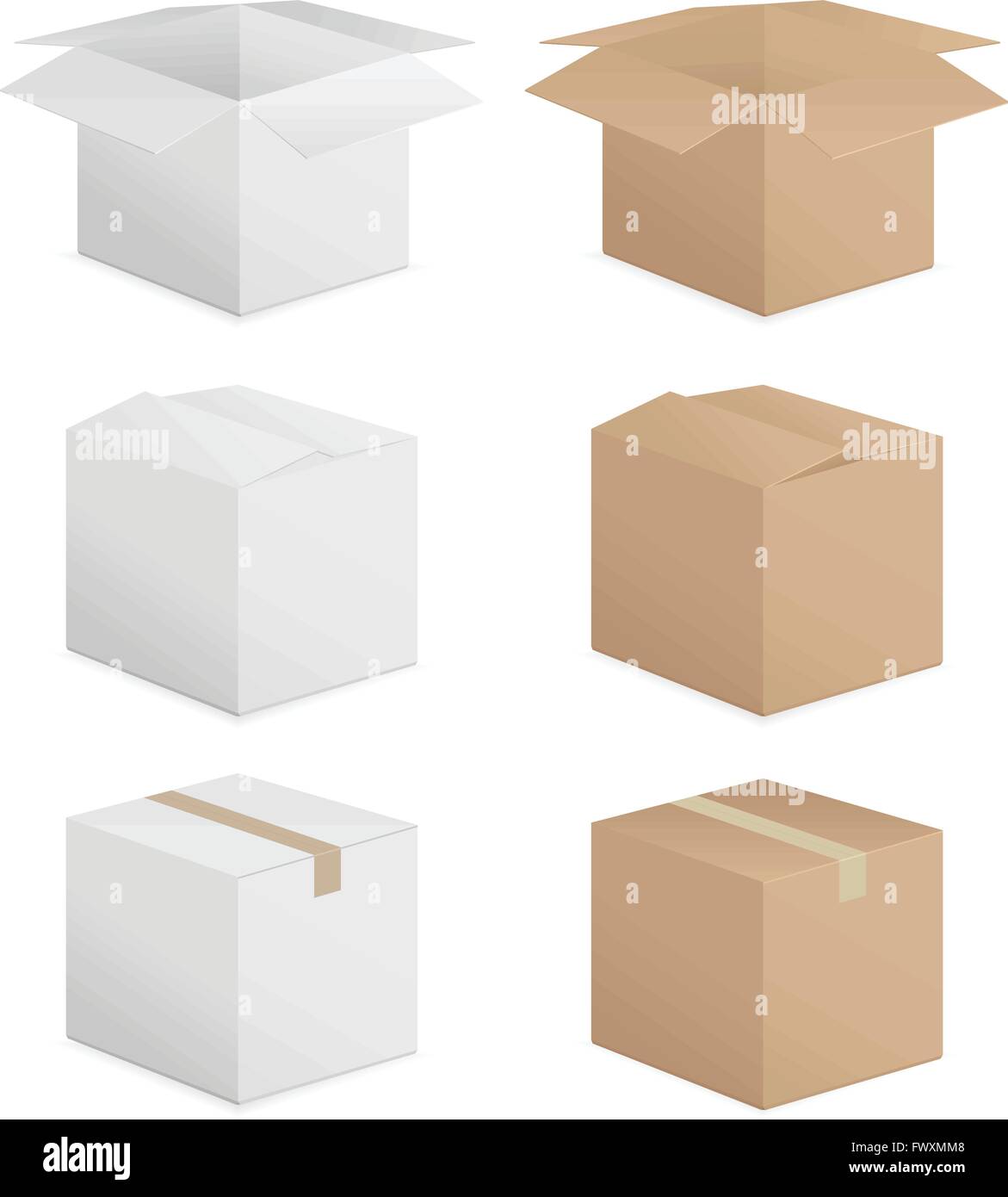 Cardboard box set on white background. Vector illustration. Stock Vector