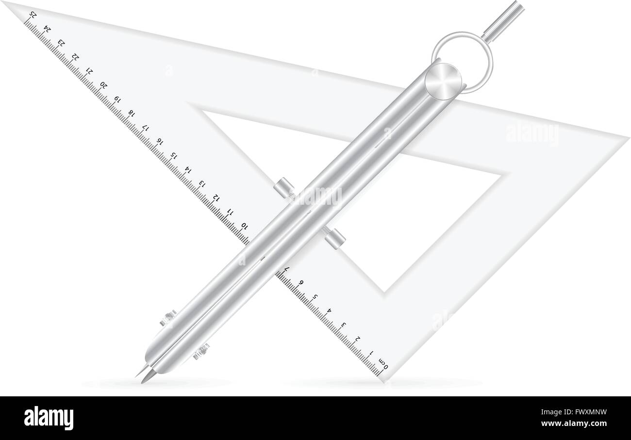 Triangle ruler and drawing compass icon on a white background Stock ...