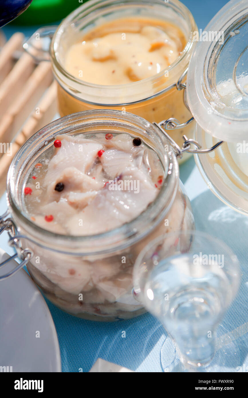 Marinated herring in jars Stock Photo Alamy