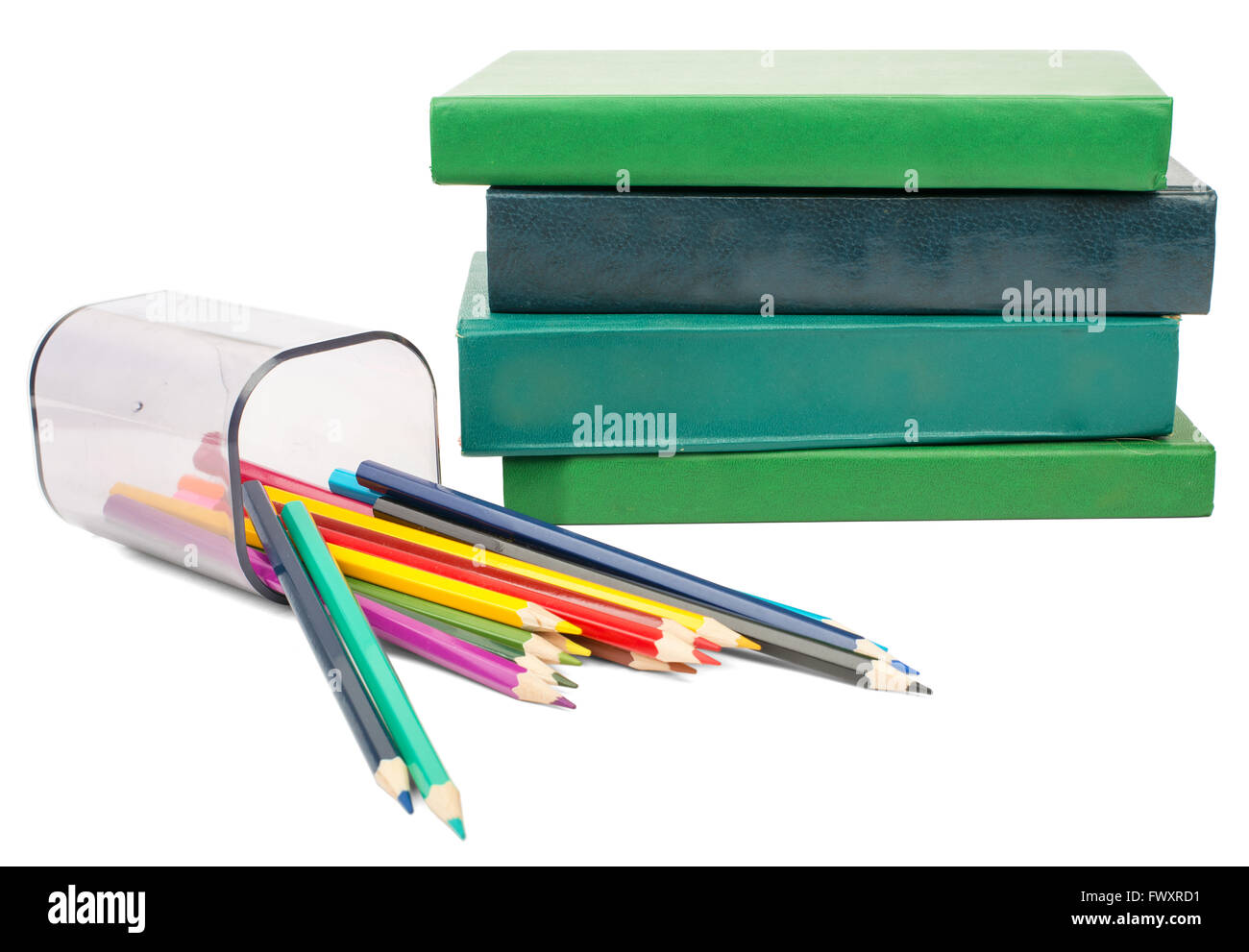 Books with crayons Stock Photo Alamy