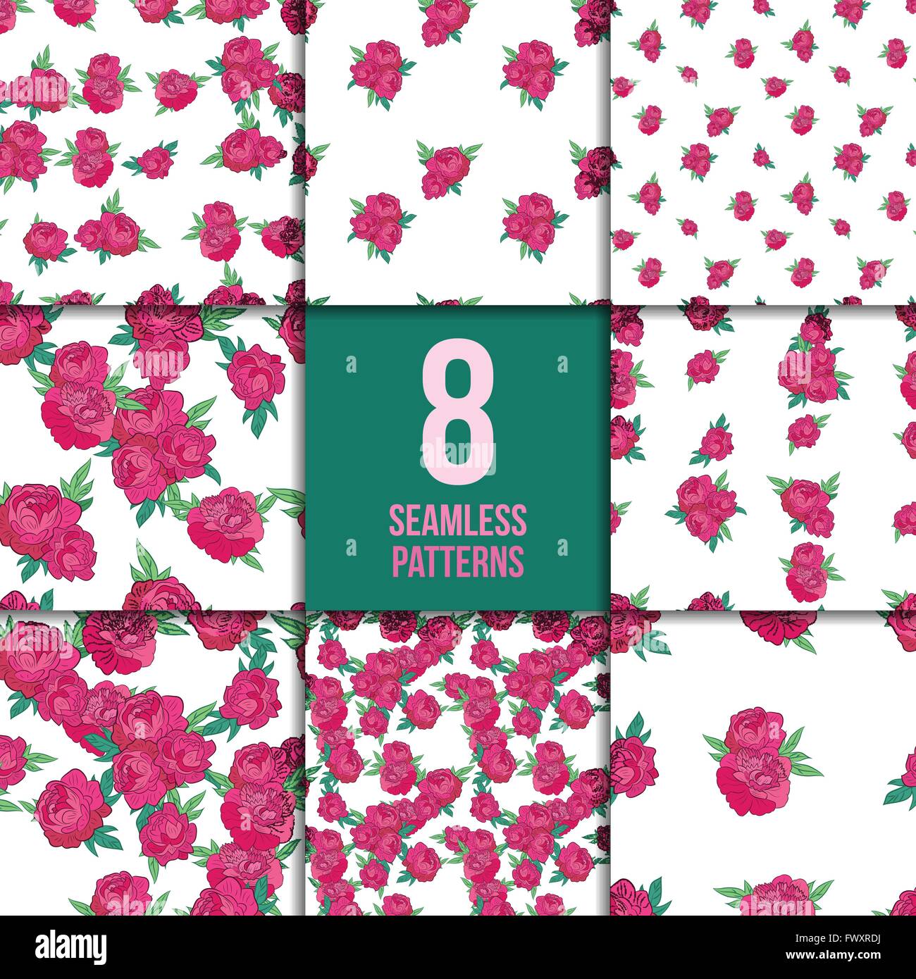 Seamless pattern set with pink peonies Stock Vector Image & Art - Alamy