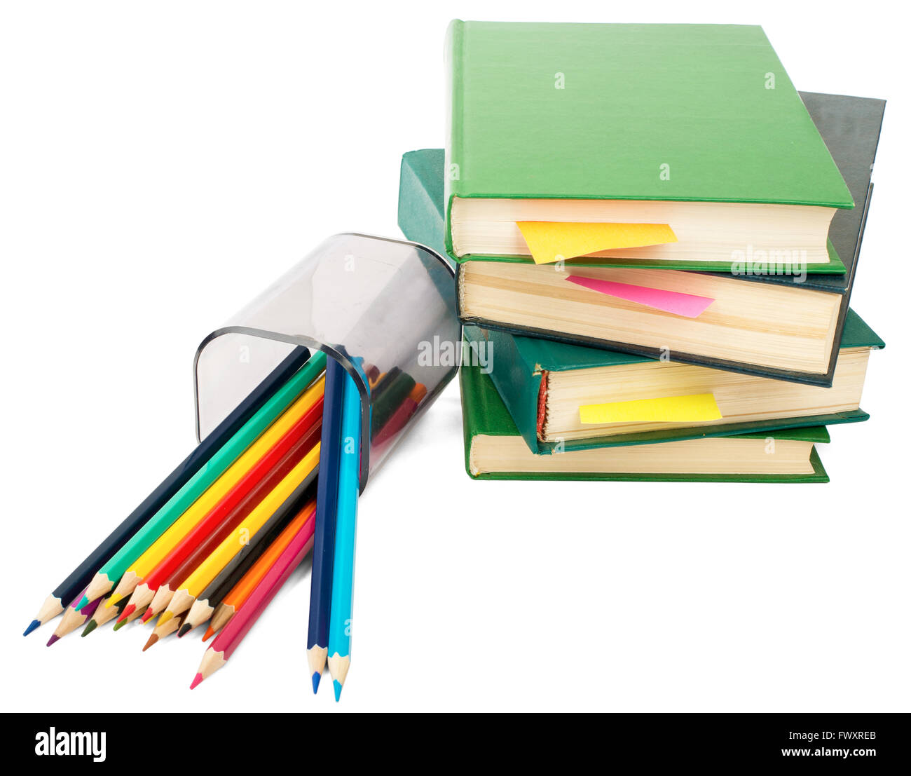 Books with crayons Stock Photo Alamy