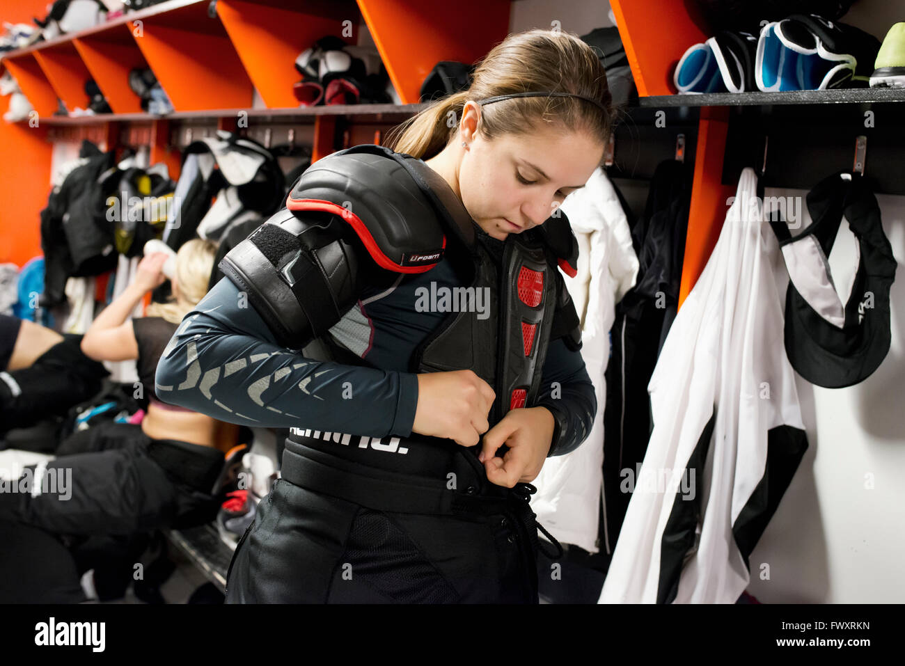 Woman getting dressed locker room hires stock photography and images