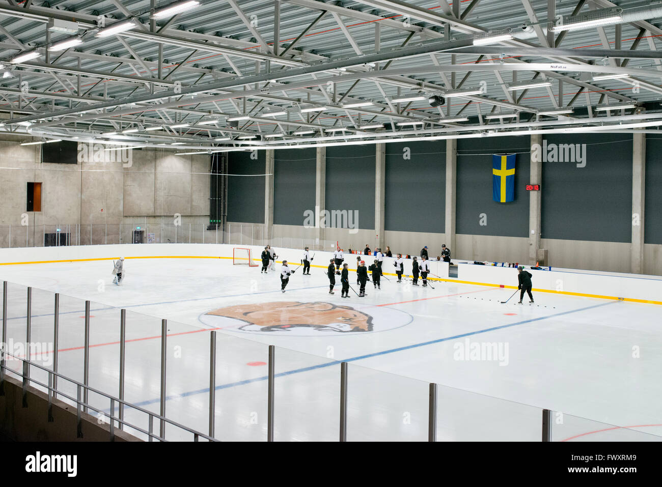 Sweden, Hockey teams gathering on ice rink Stock Photo Alamy