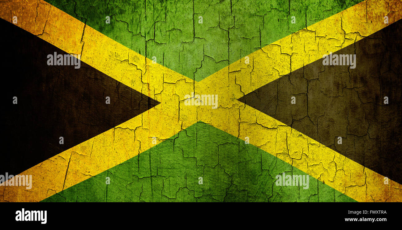 Jamaica flag on an old cracked wall Stock Photo