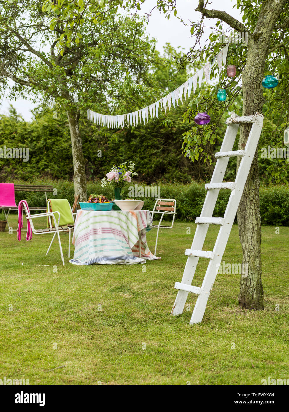 Sweden, Skane, Backyard prepared for midsummer celebrations Stock Photo