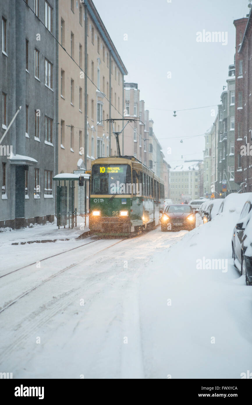 Finland Helsinki winter scene snow cover car Stock Photo - Alamy