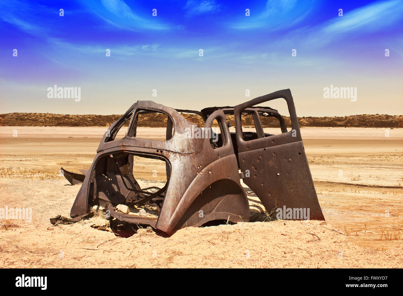 Old metal body of car from 1930's rusting in Arizona Desert Stock Photo ...
