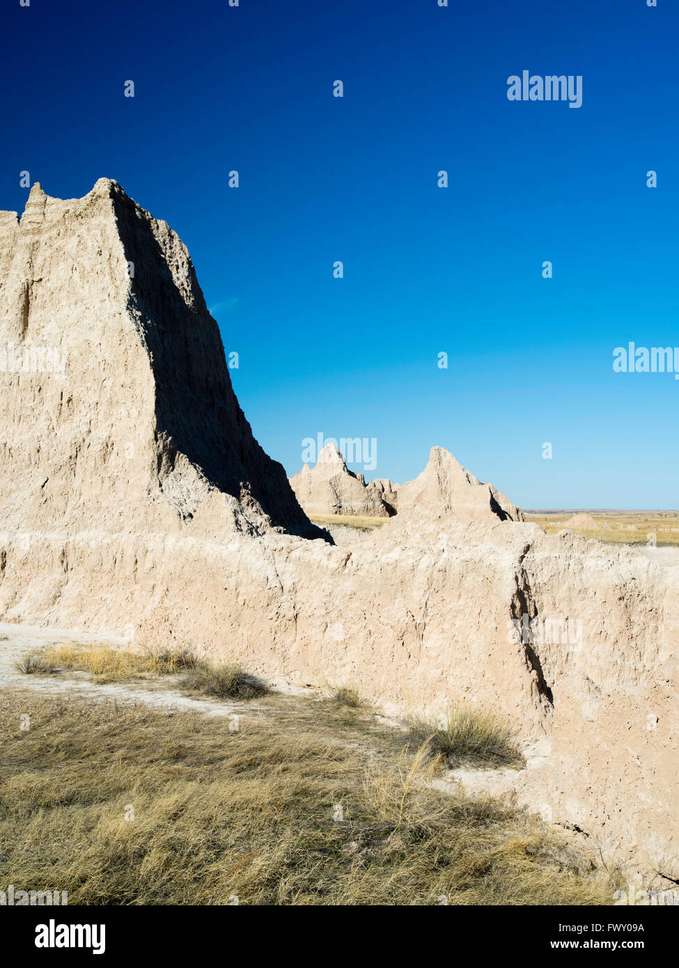 View of Badlands National Park on an early spring day; South Dakota ...