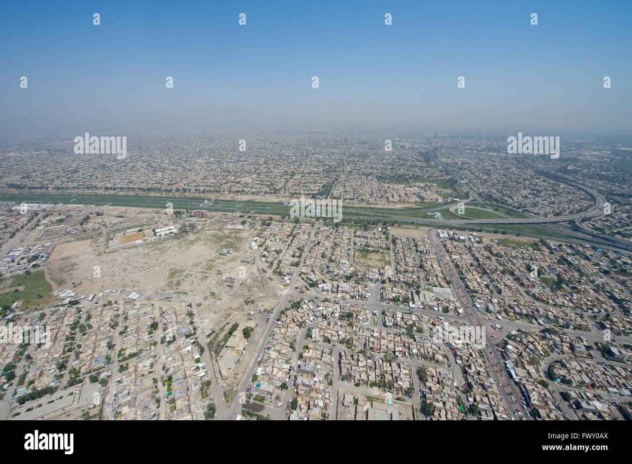 Aerial view of Baghdad during a helicopter flight carrying U.S