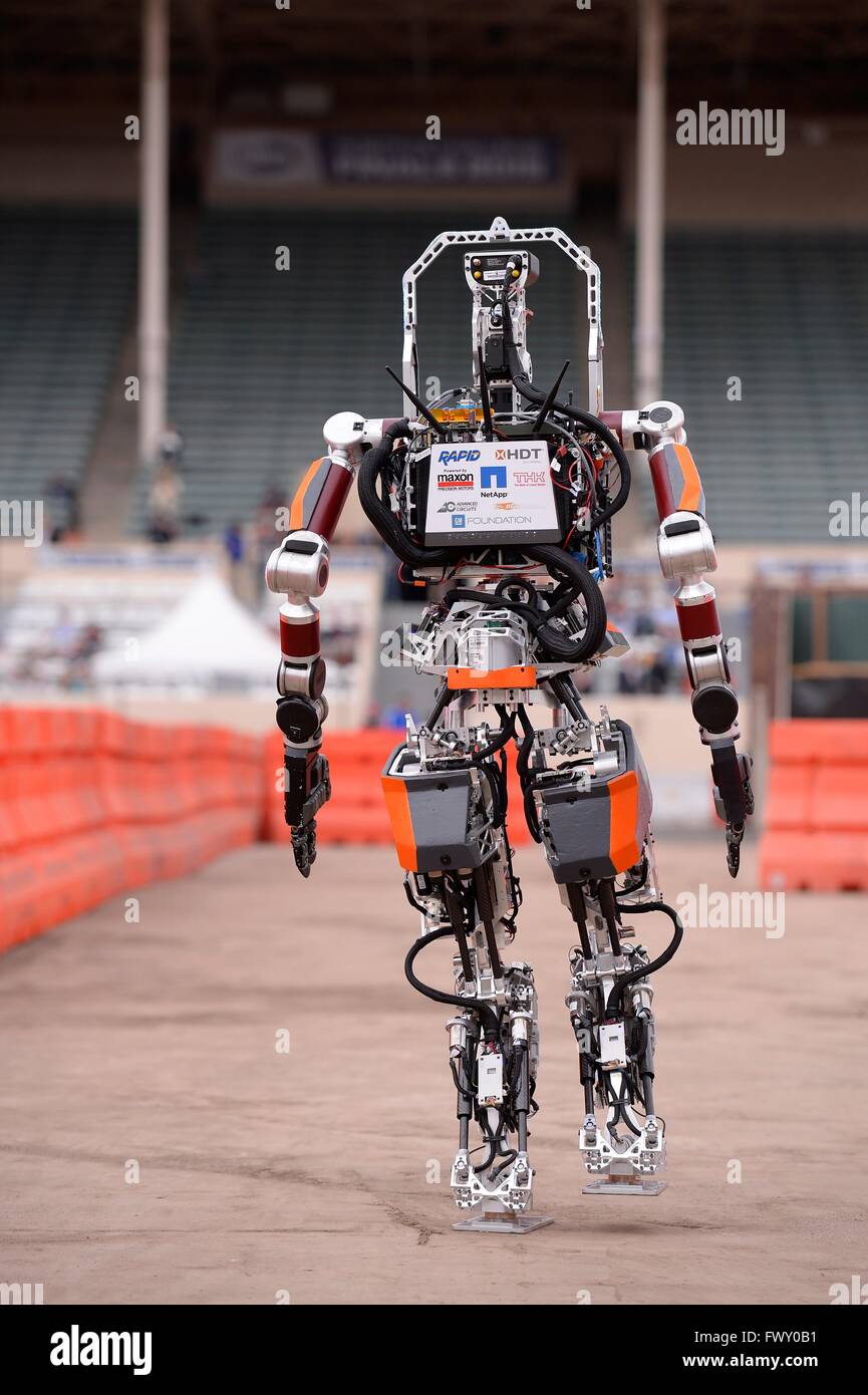 Team Valor Escher robot during the DARPA Rescue Robot Showdown at  Fairplex Fairground June 5, 2015 in Pomona, California. The DARPA event is to challenge teams to design robots that will conduct humanitarian, disaster relief and related operations. Stock Photo