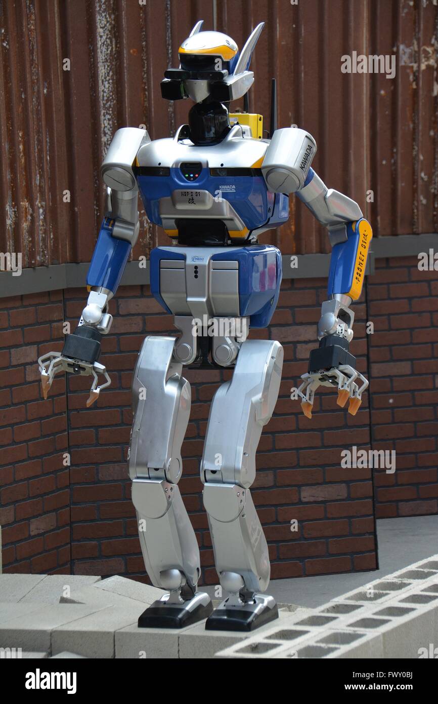 Team AIST Nedo Hrp2 robot during the DARPA Rescue Robot Showdown at  Fairplex Fairground June 6, 2015 in Pomona, California. The DARPA event is to challenge teams to design robots that will conduct humanitarian, disaster relief and related operations. Stock Photo