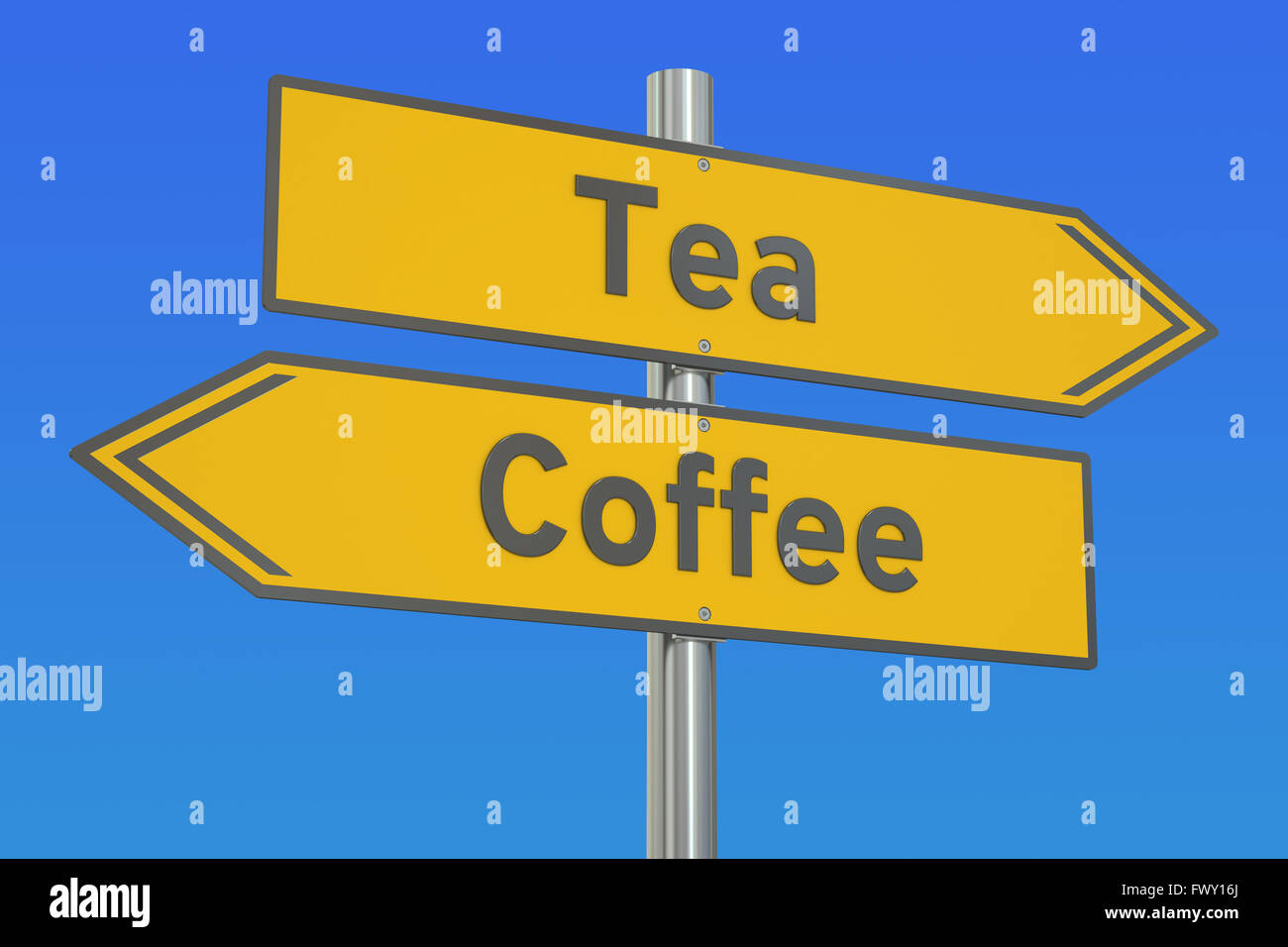 tea or coffee concept on the road signpost, 3D rendering Stock Photo