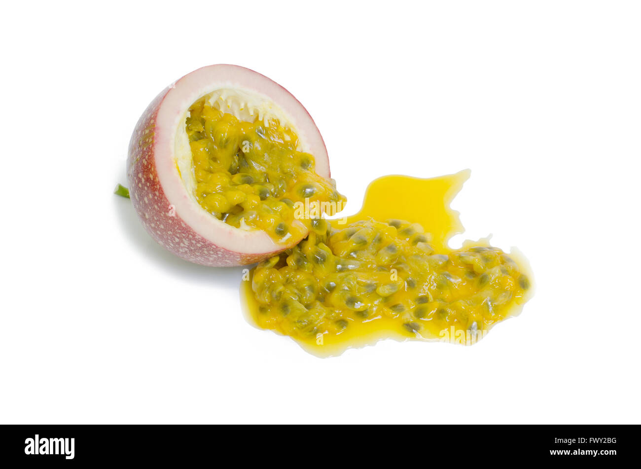 passion fruit cut open isolated on white background Stock Photo