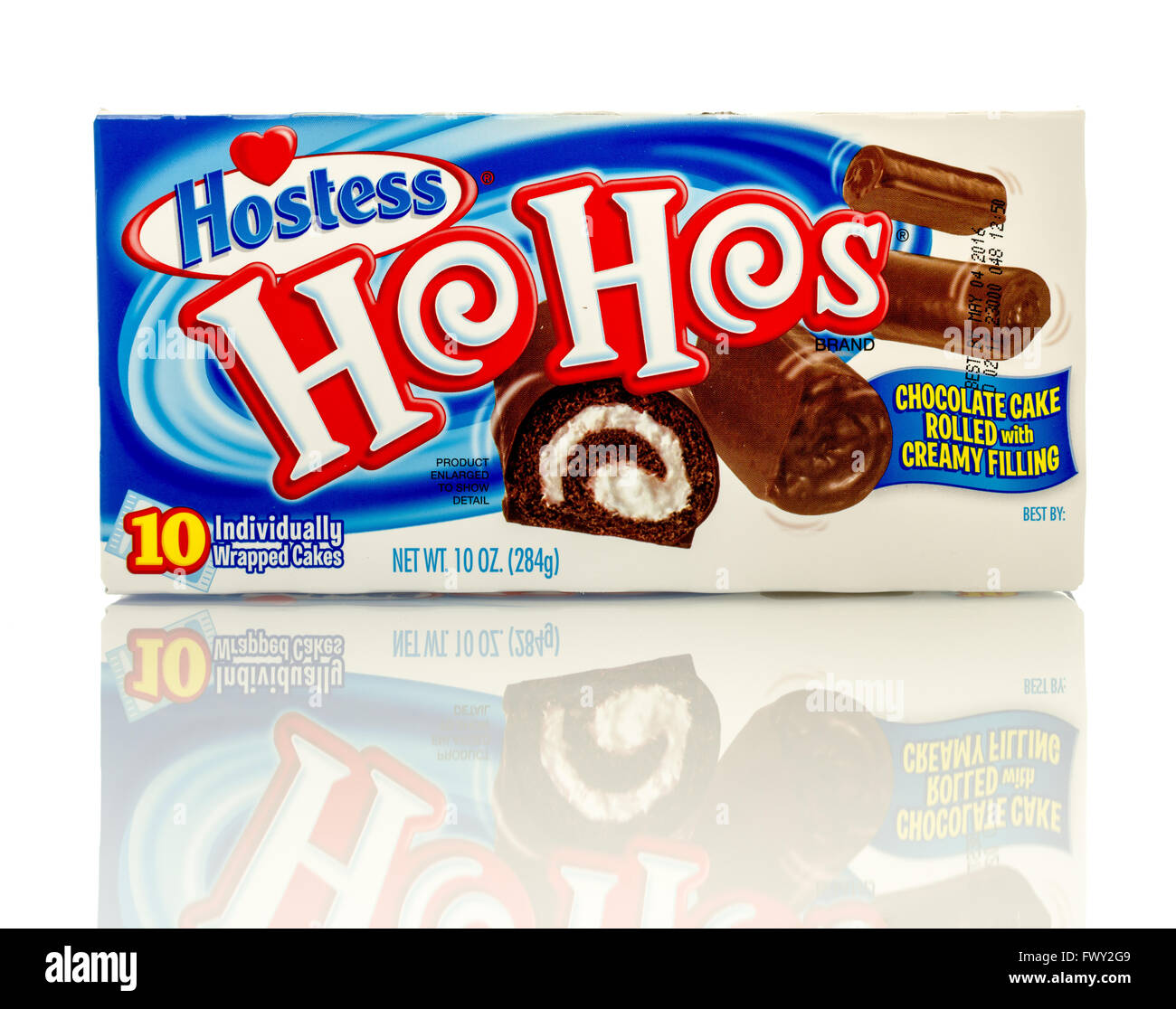 Winneconne, WI - 8 April 2016:  Box of Ho Hos made by Hostess on an isolated background. Stock Photo