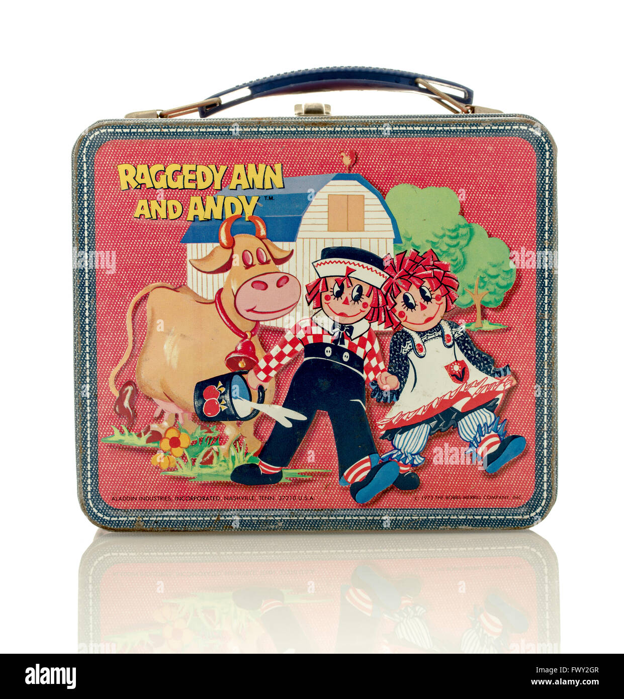 Winneconne, WI - 8 April 2016:  Lunch box featuring Raggedy Ann and Andy on an isolated background. Stock Photo