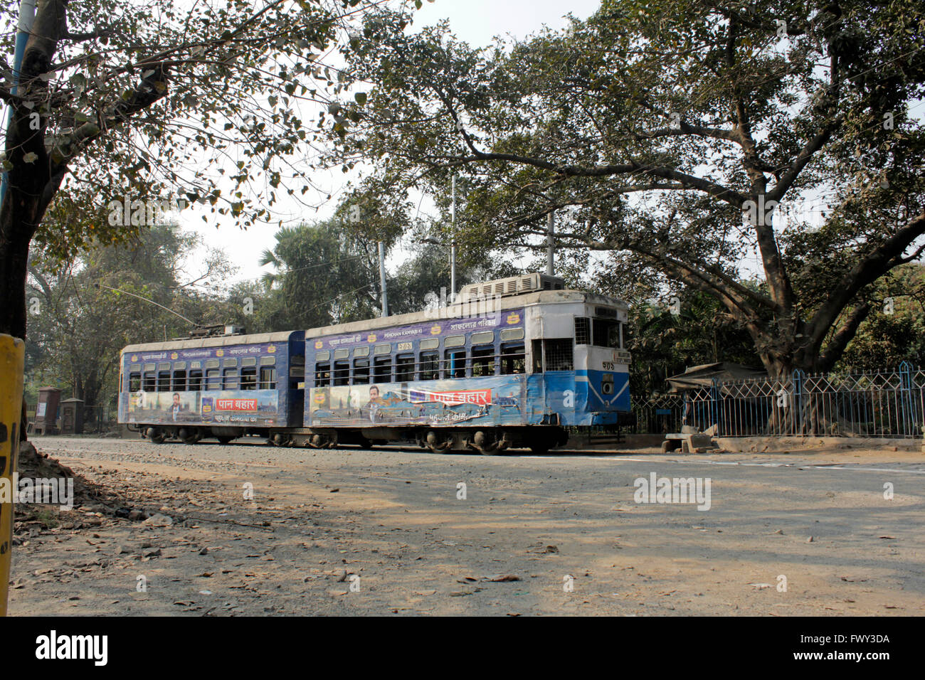 articulated tram in Kolkata, India. Run by Calcutta Tram company, it is the only tram network in India Stock Photo