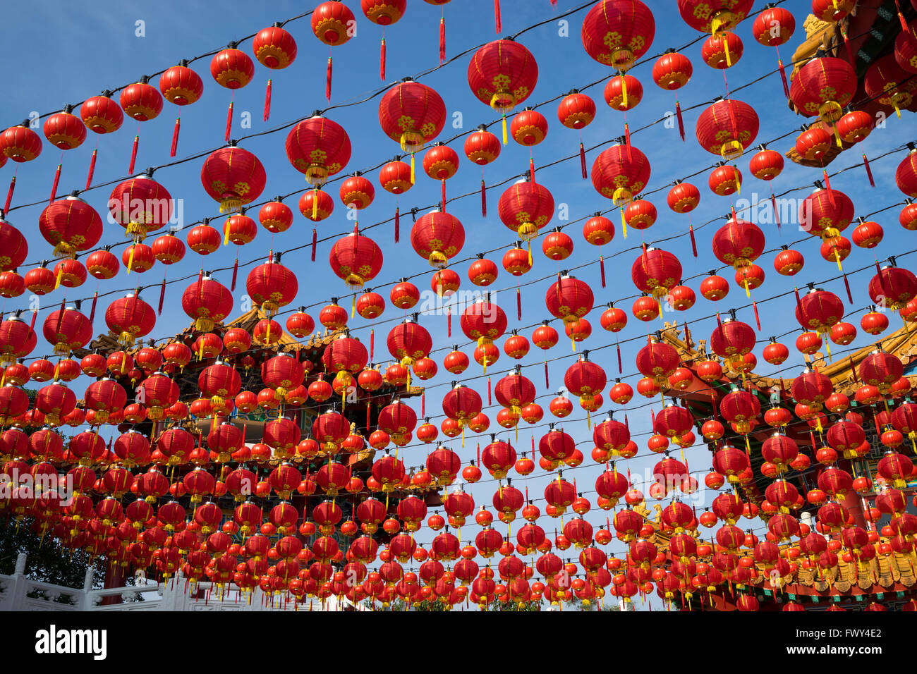 Thean Hou Temple decorated with traditional lanterns in Chinese New ...