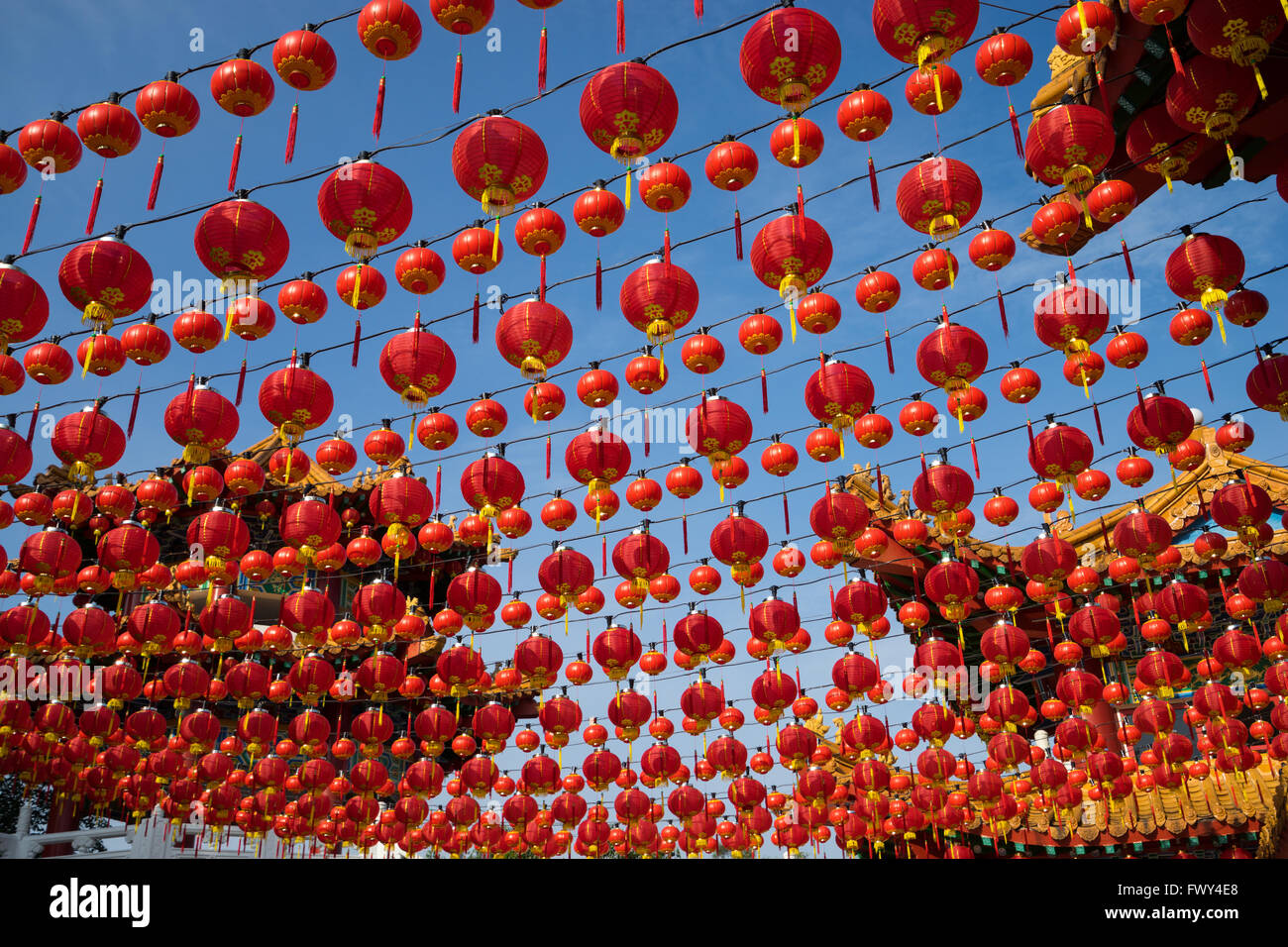 Thean Hou Temple decorated with traditional lanterns in Chinese New ...