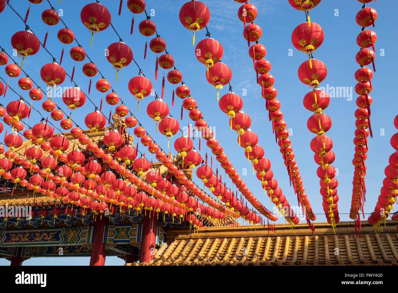 Thean Hou Temple decorated with traditional lanterns in Chinese New ...