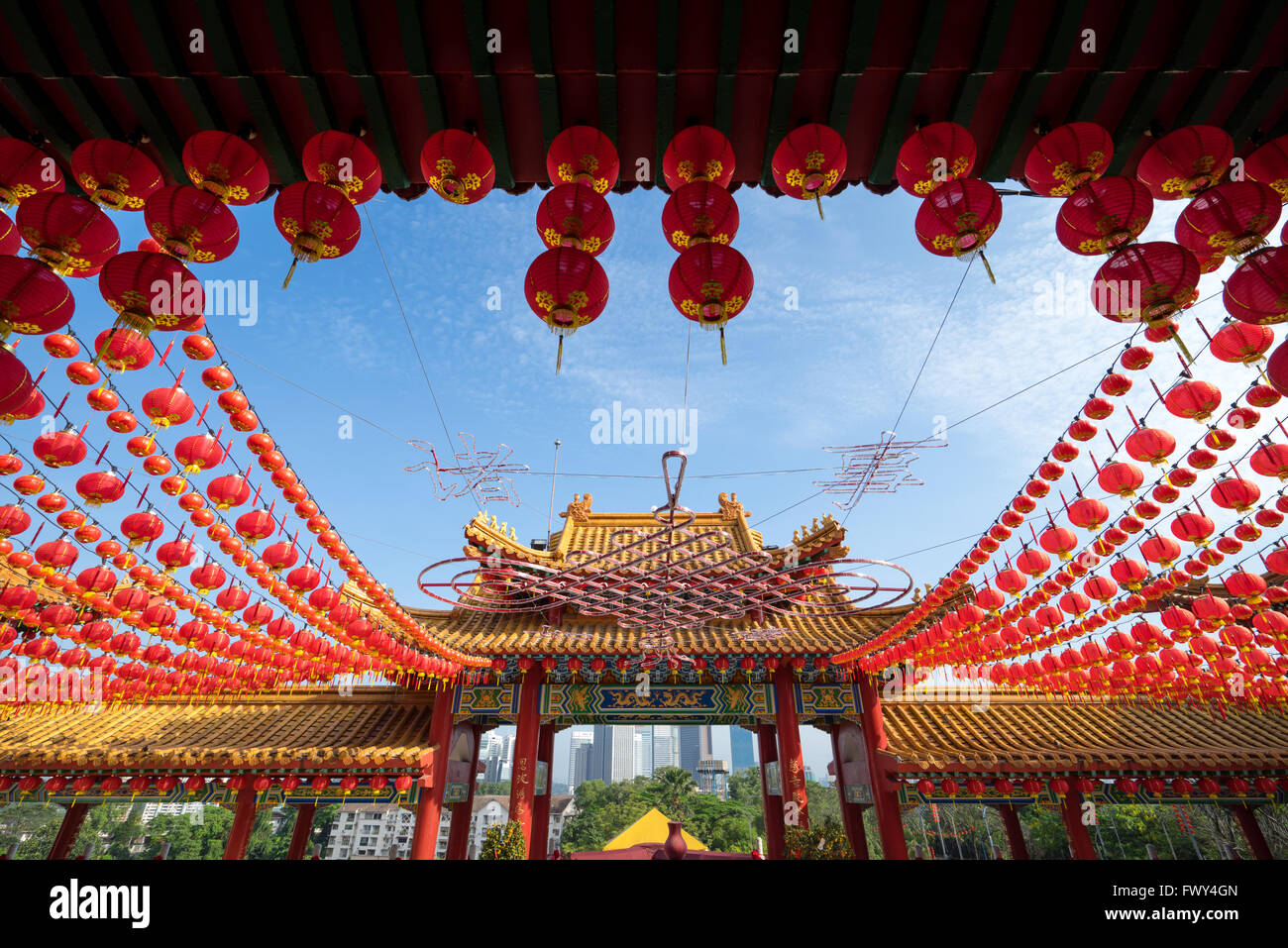 Thean Hou Temple decorated with traditional lanterns in Chinese New ...