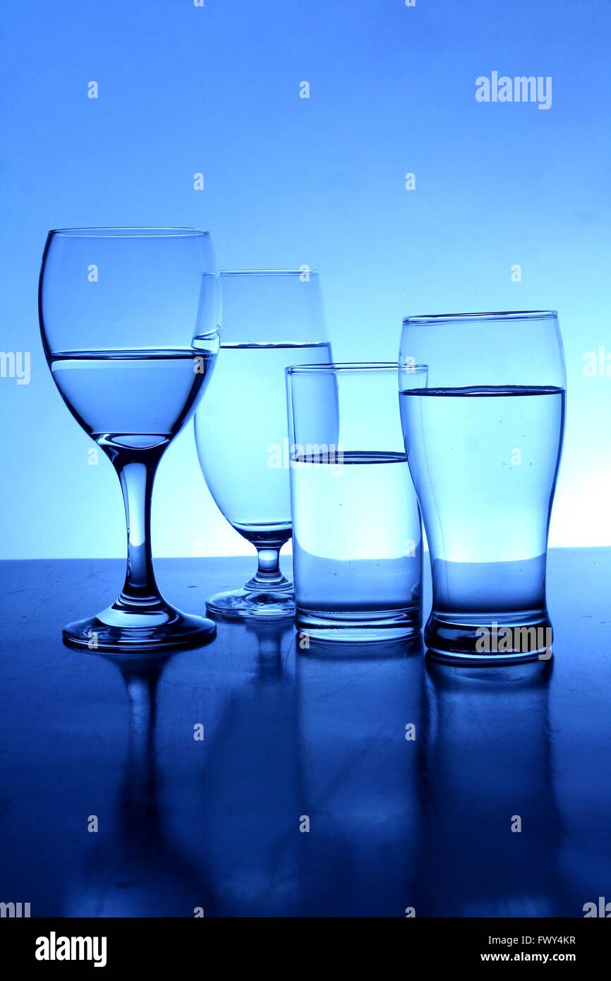Different glasses of water Stock Photo