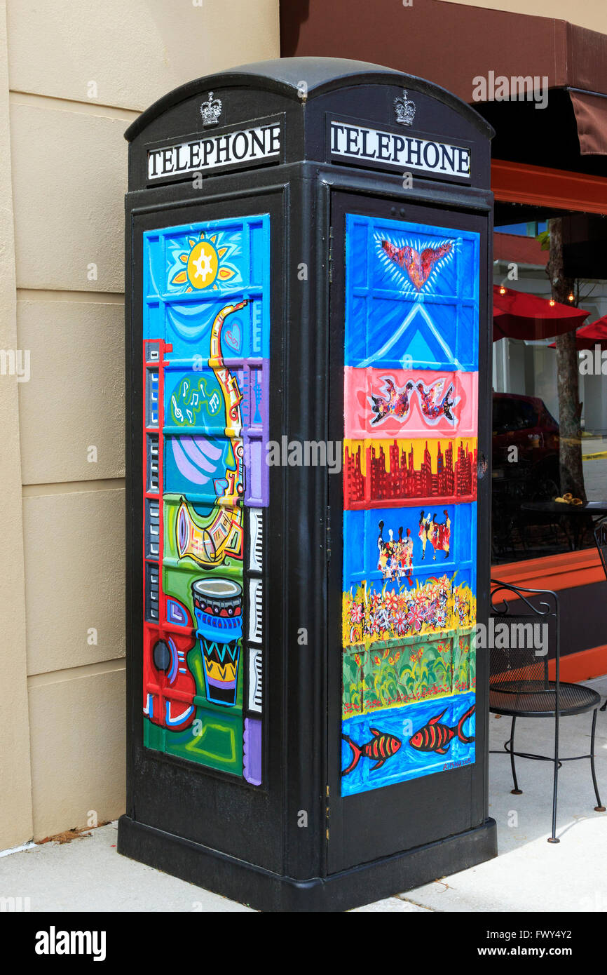 Old styled British telephone box used as decorative item, Celebration