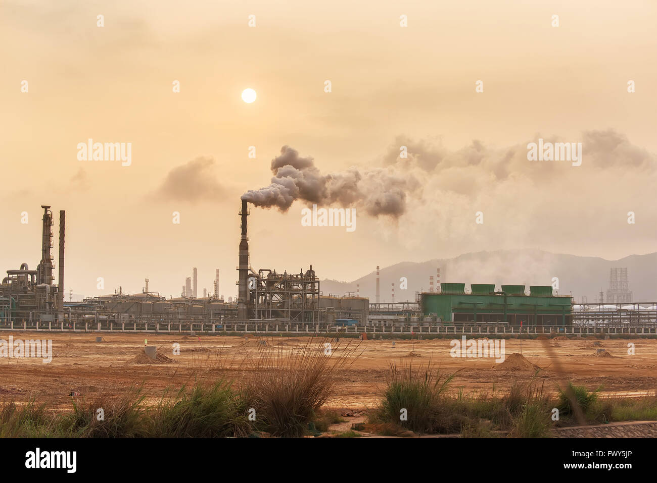 gas processing factory. landscape with gas and oil industry Stock Photo