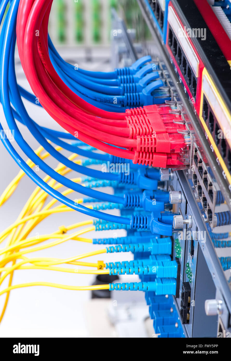 fiber optic switchboard with wires Stock Photo Alamy