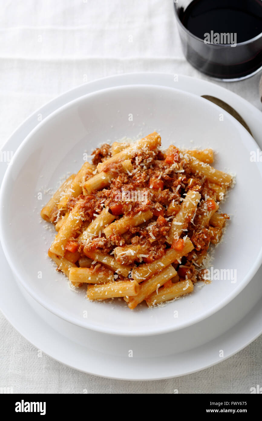 pasta with bolognese sauce in bowl Stock Photo