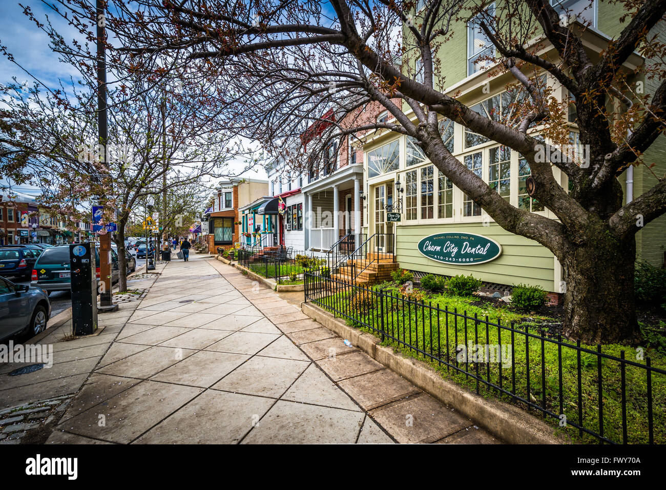 Houses and shops along West 36th Street in Hampden, Baltimore, Maryland