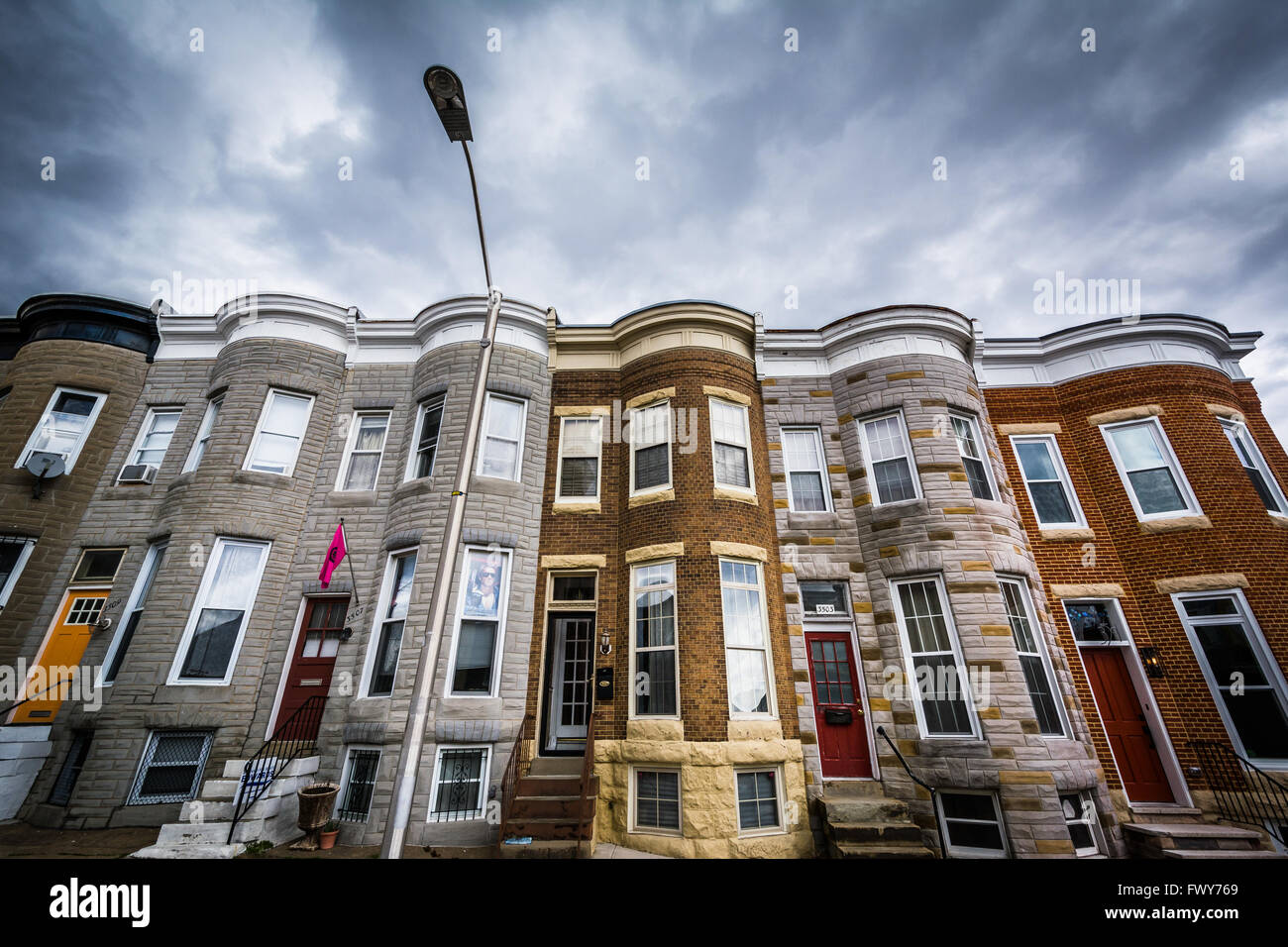 Row houses in Hampden, Baltimore, Maryland. Stock Photo