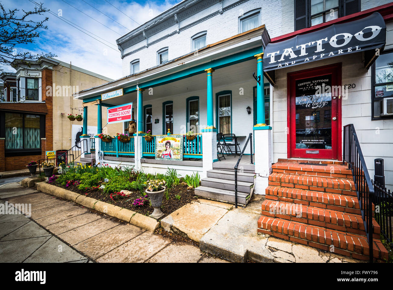 Shops along West 36th Street in Hampden, Baltimore, Maryland Stock