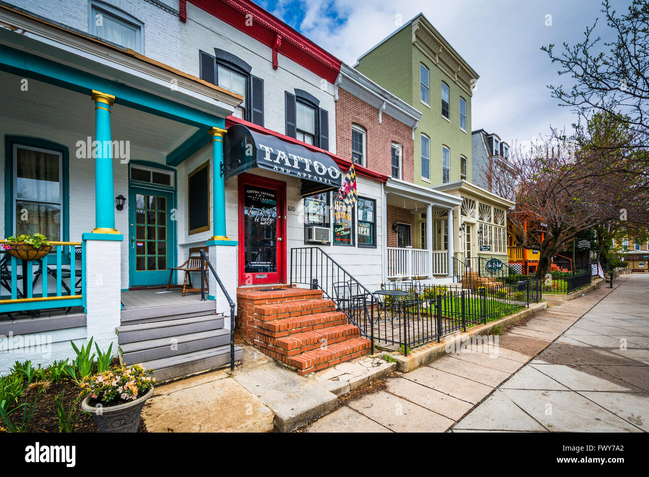 Shops along West 36th Street in Hampden, Baltimore, Maryland Stock