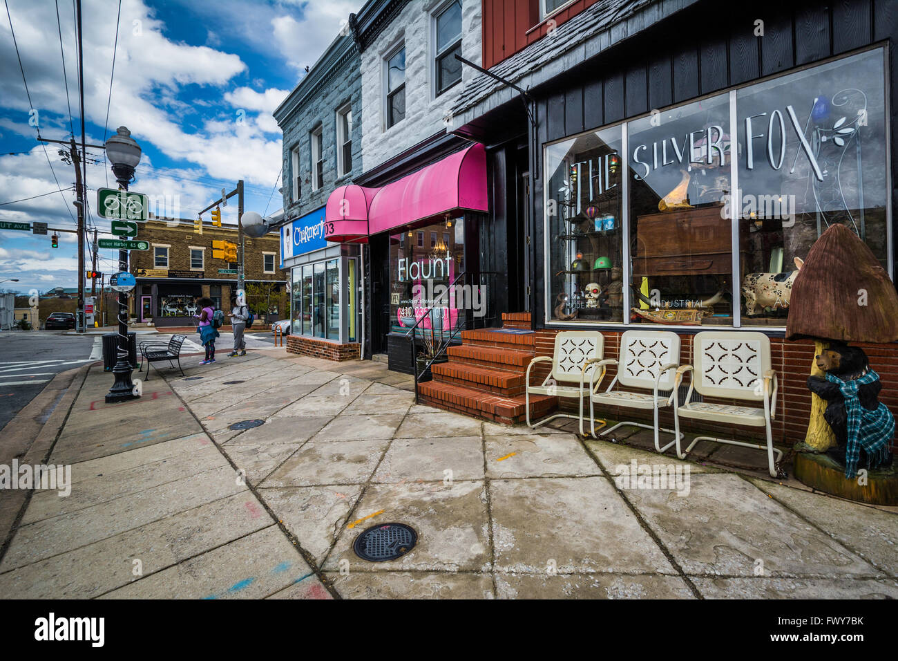 Shops along West 36th Street in Hampden, Baltimore, Maryland Stock