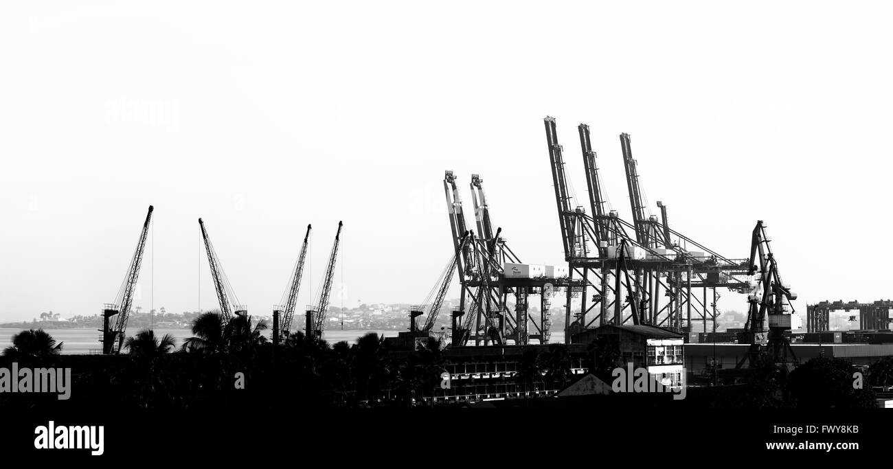 Tower cranes at Salvador Harbour - CODEBA (Bahia State Dock Company) at port area of Salvador at Bahia de Todos os Santos (All Saints Bay), Brazil Stock Photo