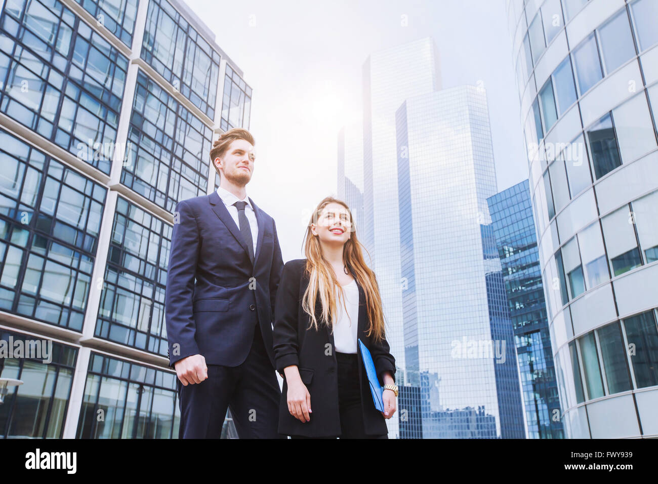 successful business team, happy young businessmen looking forward Stock Photo