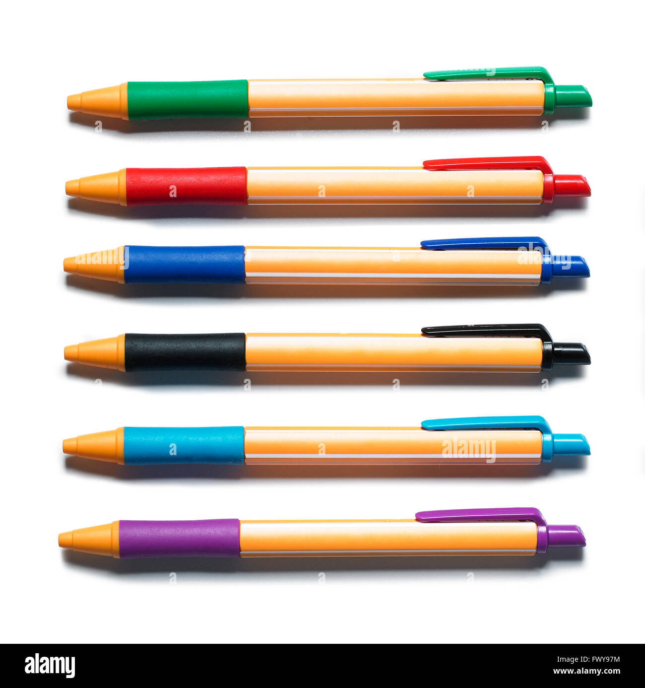 6 colourful pens Stock Photo