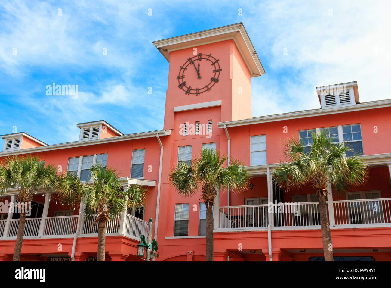 Building detail in Market Street, Celebration town centre, Osceola District, Florida, America, USA Stock Photo