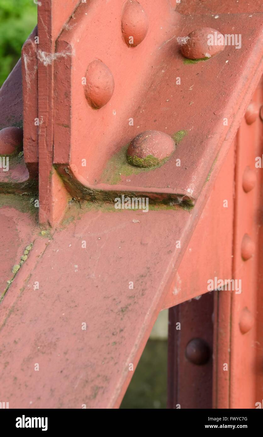 Red iron bridge construction isolated on blur background Stock Photo